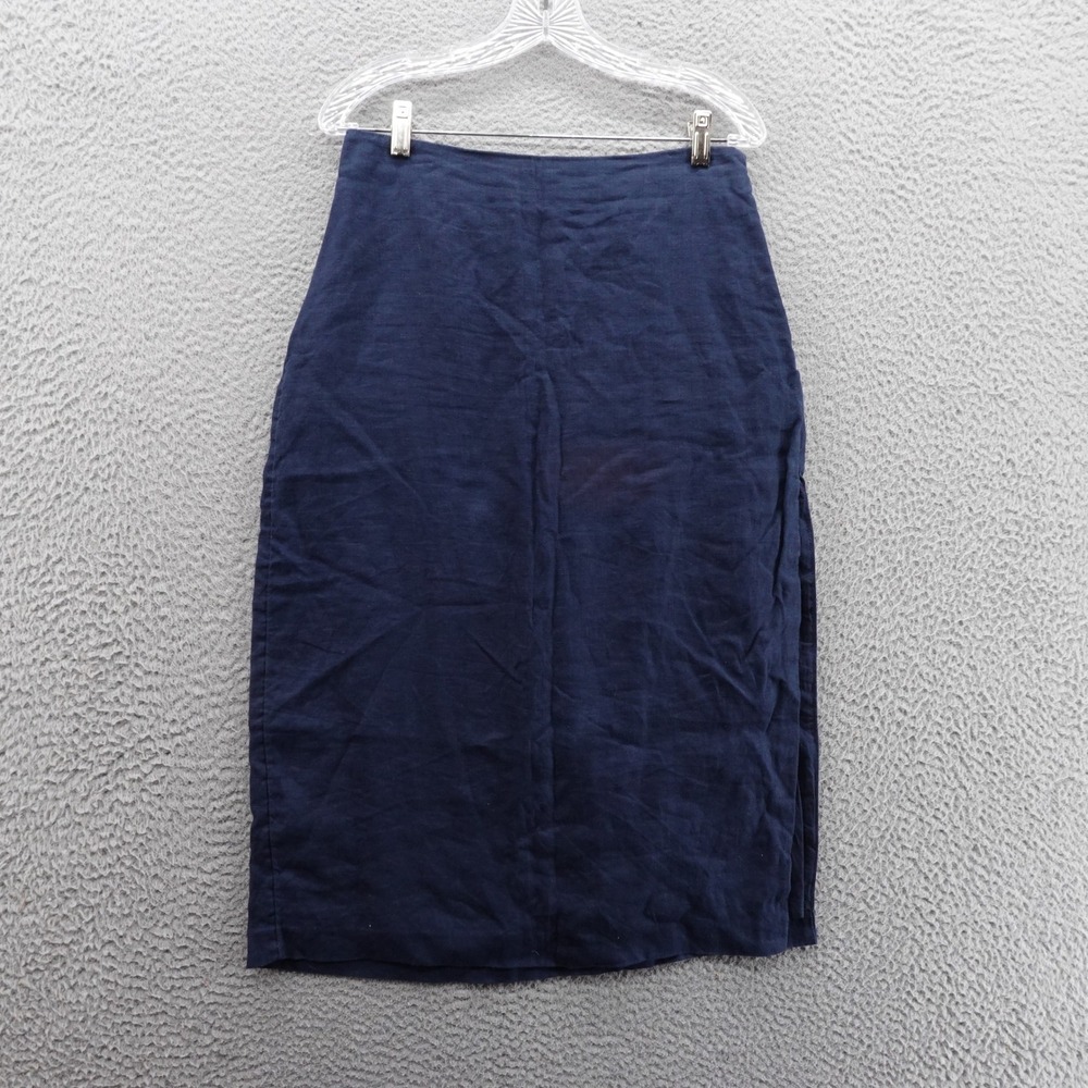 Abercrombie & Fitch Womens Medium Petite Navy Blue 100% Linen Midi Pencil‎ Skirt